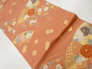 地紙に花々模様織り出し名古屋帯